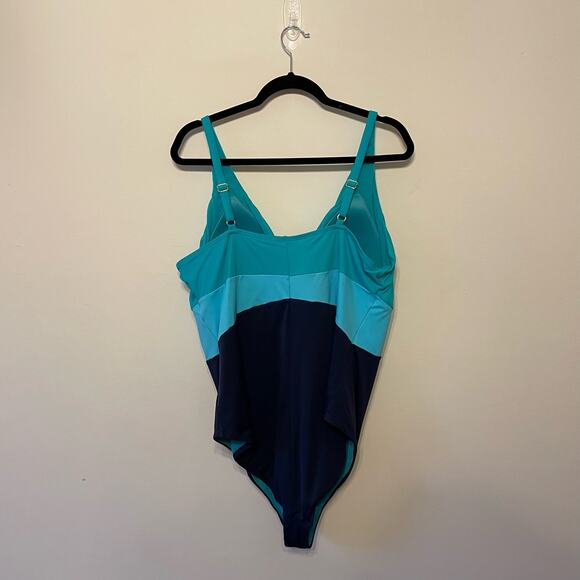 NWT Swimsuits For All 22 blue stripe one piece beach vacation travel ocean pool - Picture 6 of 8